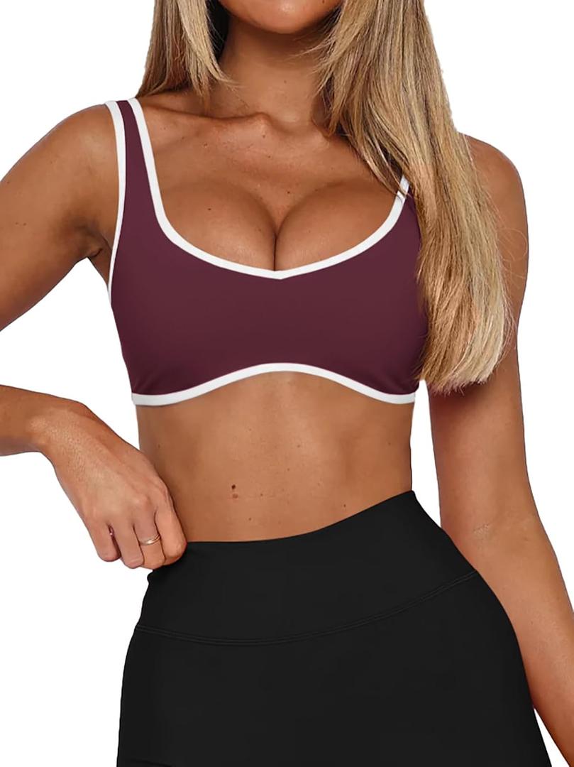 LASLULU Sexy Sports Bras for Women V Neck Sleeveless Padded Bra Workout Yoga Crop Top (XL)