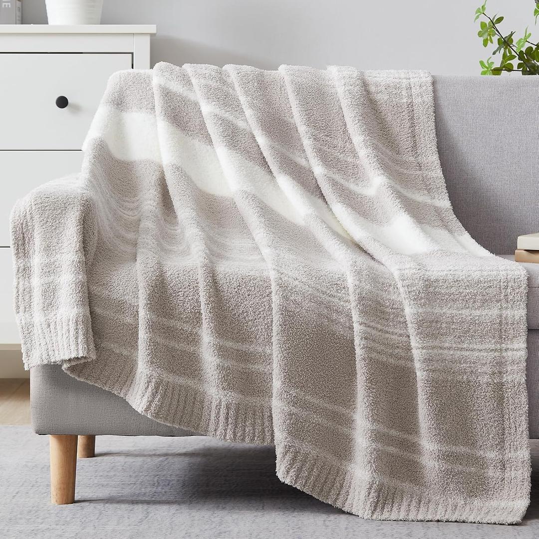 WRENGONGE Taupe Throw Blanket, 50x70 Soft Cozy Striped Throw Blankets for Couch, Sofa, Bed, Travel, Lightweight Fluffy Warm Plush Decorative Blankets for Women, Men,Kids Gift