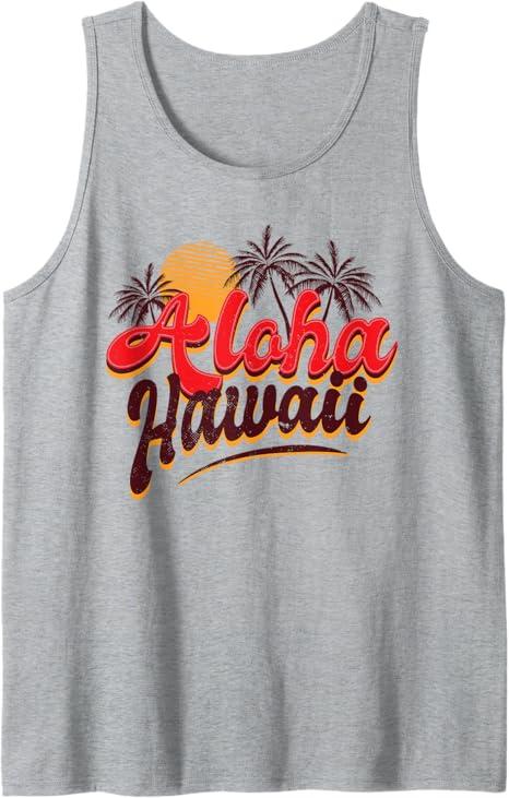 Hawaii Aloha Vintage Retro Palm Trees Beach Surfer Gift Tank Top (Small)