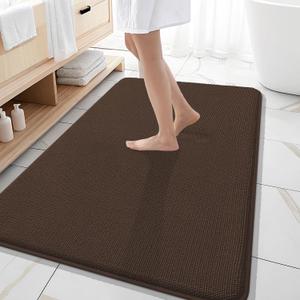 OLANLY Memory Foam Large Bathroom Rugs 59x35, Absorbent Bath Mat, Brown