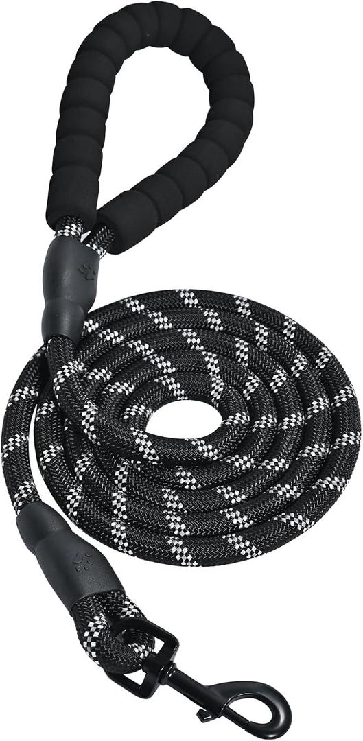 Amazon Basics Round Dog Leash, Heavy Duty, Durable Rope for Small, Medium, and Large Dogs, Lightweight Design for Walking, Training, and Outdoor Activities, Black, 6 Ft