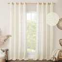 LAMIT Natural Ivory Linen Semi Sheer Curtains 84 inch Length, Cream Light Filtering Soft Thick Neutral Living Room Drapes with Bronze Grommet for Bedroom/Farmhouse, 2 Panels, 52 x 84 Inch