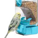 Automatic Bird Feeder, Bird Cage Feeder with Perch for Parakeet Canary Cockatiel Finch (Blue)