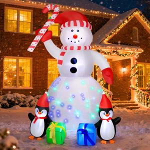 6FT Inflatable Christmas Snowman with Colorful LED Lights, Outdoor Blow Up Yard Decor for Holiday Lawn Garden Party, Xmas