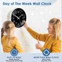 QINFIEY 12 Inch Day of Week Wall Clock, Non Ticking Modern Clocks Battery OperatedAnalog Day Clock for Seniors EldlyClassic for Office Home Classroom Bedroom School,Unique Gift Clock