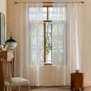 AmHoo 2 Panels Boho Vintage Lace Semi Sheer Curtain Farmhouse Voile Curtains for Living Room Bedroom Window Treatment Bright White 55 x 84 Inch