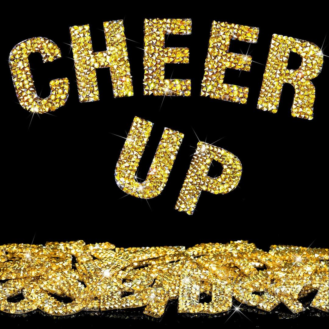 Locacrystal 34Pcs Bling Resin Rhinestone Alphabet Letter Stickers, A-Z Letters Self-Adhesive hotfix Crystal Rhinestones Word Sticker for Car&Art&Crafts&Clothing DIY Decoration(Gold)