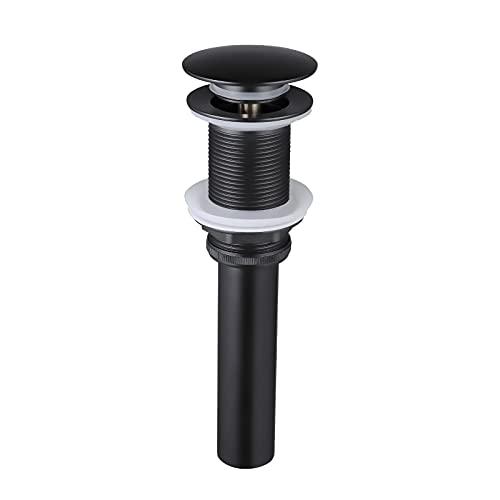 KES Bathroom Sink Drain Without Overflow Vessel Sink Lavatory Vanity Pop Up Drain Stopper Matte Black, All Metal Rustproof Brass and 304 Stainless Steel, S2008D-BK 