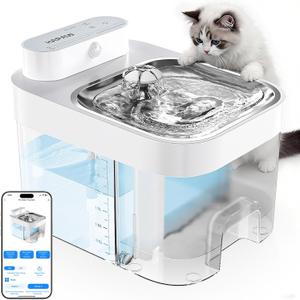 Cat Water Fountain, No Filter Cotton, App Monitoring Wastewater Separation Pet Water Fountain, 5000mAh Battery & Plug-in, 3L/101oz Wireless Automatic Water Dispenser for Cats Indoor, 2.4G Wi-Fi (White)