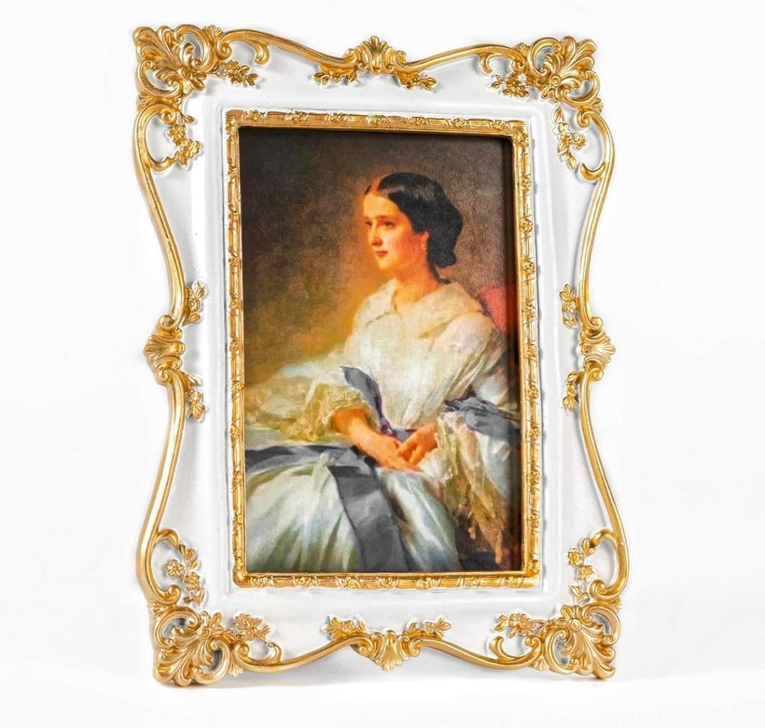 4x6 Vintage Picture Frame, White Gold Picture Frame with Real Glass Front, Ornate Antique Retro Photo Frame, Wall or Table Top Photo Display, Vintage Decor, Gallery