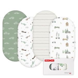Gllquen Baby Bassinet Sheets 4 Pack, Breathable Cozy Fitted Mattress Sheet, Elastic Travel Crib Fashionable Floral Pattern, Standard Cradle Safe Sheets for Baby Boy Girls 32"X16" (Car)