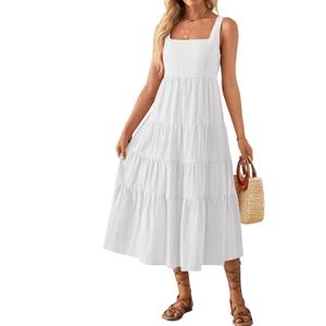 ZESICA Women's Summer Sleeveless Dress Casual Backless Loose Flowy Tiered Sundress Beach Cover up Tank Dresses (X-Large, White)