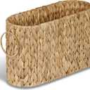 Toilet Paper Storage Basket, Water Hyacinth Slim Toilet Paper Holder- Holds Up to 9 Mega Rolls, Home Bathroom Decor Organizer