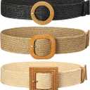 Syhood 3 Pieces Straw Woven Elastic Waist Belt for Women Bohemian Dress Braided Belt