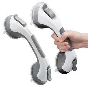 LEVERLOC Grab Bars for Bathtubs and Showers 2 Pack Suction Grab Bar, Heavy Duty 12 Inch Shower Handle Removable Bath Handrails for Seniors and Elderly, Bathroom Safety Grip No Drilling Waterproof Grey