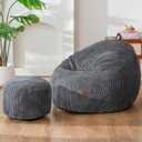 MAXYOYO Kids Bean Bag Chair with Ottoman, Soft Plush Bean Bag Sofa with Removable Cover for Boys and Girls, Convenient Floor Seat with Handle, Comfy Toddler Lounge Chair for Playroom, Dark Grey