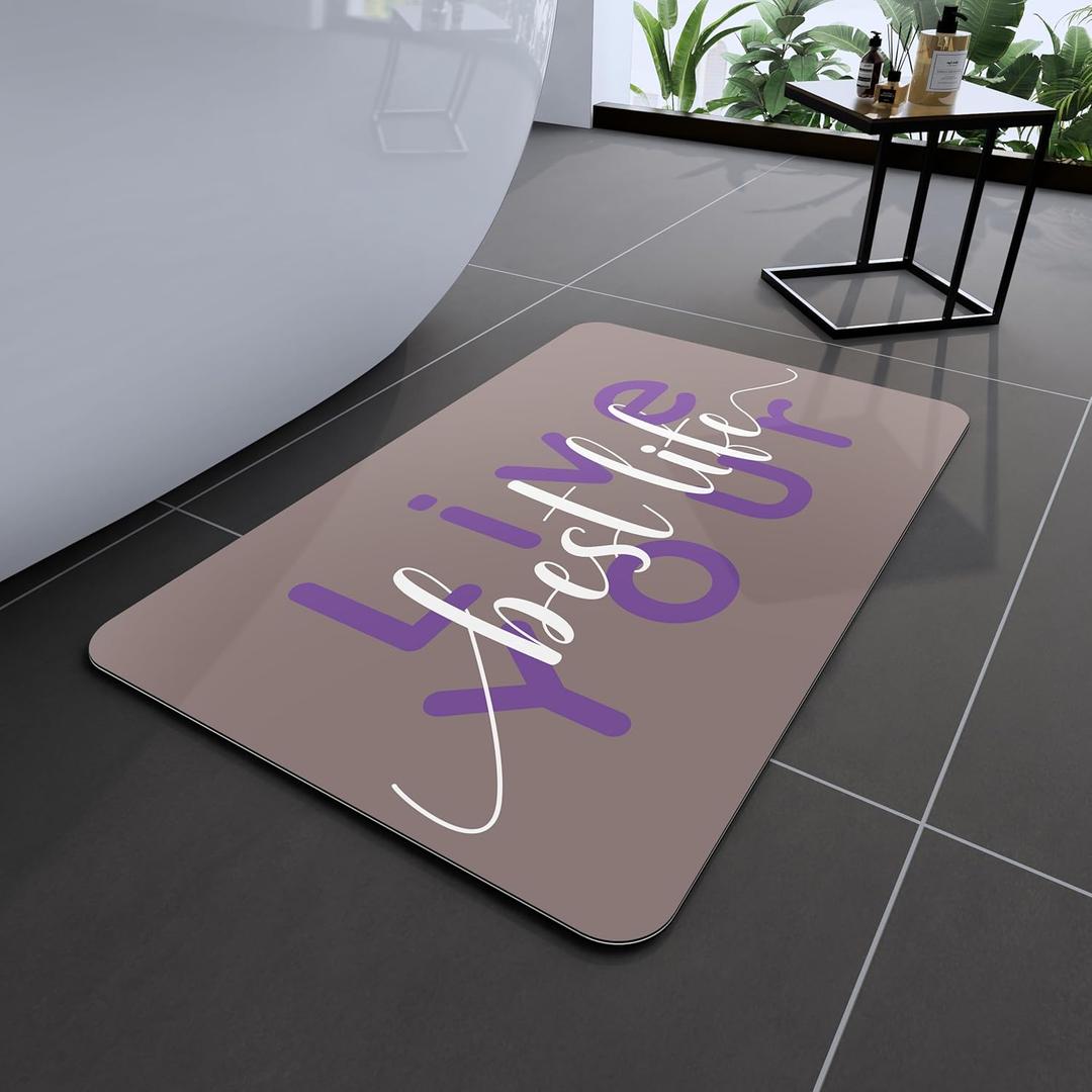 2 x Bath Mat, Bathroom Mat Rugs Super Absorbent Shower Mats Non Slip Quick Dry Thin Rubber Mats for Bathroom Floor Fit Under Door, Shower Rug for Bathtub, Shower, Beige (2'3" x 1'5" (Rectangular), Rectangle Blue-grey)