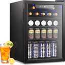 26 Bottle Cooler, 95 Cans Beverage Refrigerator, 2.6 cu.ft Drink Fridge Digital Temperature Control for Beer, Soda,Water, Drink Cooler for Home Office Bar (Black)