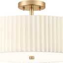 Gold Semi Flush Mount Ceiling Lights, 4-Light 18" Ceiling Light Fixture with White Pleated Fabric Shade, Drum Lamp for Nursery Hallway Bedroom Kitchen, AD-25036-4SF-GD