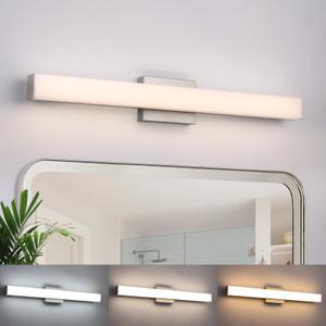 yumcrelect Brushed Nickel LED Vanity Light, 31.5-Inch 24W Bathroom Fixture Over Mirror, 3 Color Temp Adjustable Anti-Fog Lighting for Dressing Table