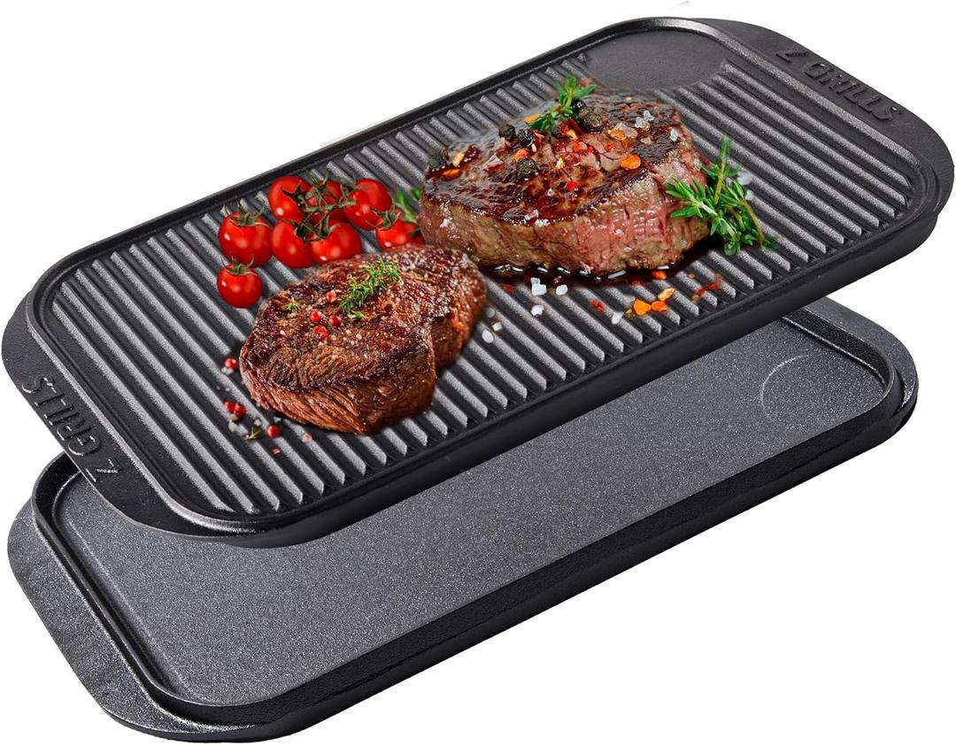 Z GRILLS Cast Iron Griddle 2-in-1 Reversible Grill Pan, Ideal for Gas Stovetop, Campfire, and Oven Cooking, Lightly Pre-Seasoned for Enhanced Flavor, 20-inch