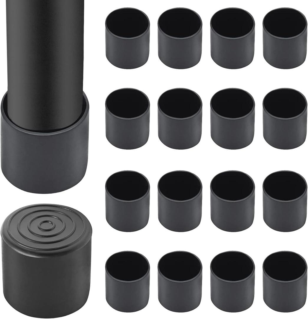 16Pcs 1-1/2 Inch (38mm) PVC Chair Leg Tips Caps, Round Non-Slip Folding Chair Leg End Caps Black Furniture Table Feet Caps Floor Protector Cups for Hardwood Floors