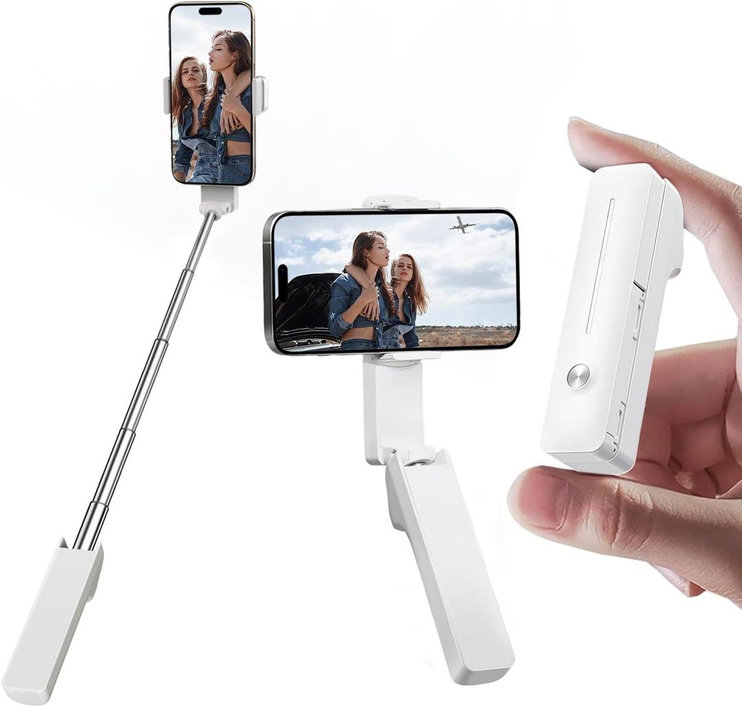 yAyusi Extendable Mini Selfie Stick for iPhone, Pocket Size Portable Selfie Stick with Remote, Compact Phone Selfie Sticks with Phone Holder for Content Creation/Vlog/Video Record/Live Stream (White)