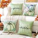 4 x Artscope Fall Decorative Throw Pillow Covers 18x18 Inch Set of 4, Hello Pumpkin Give Thanks Buffalo Plaid Outdoor Farmhouse Pillow Cases for Home Sofa Couch-Green