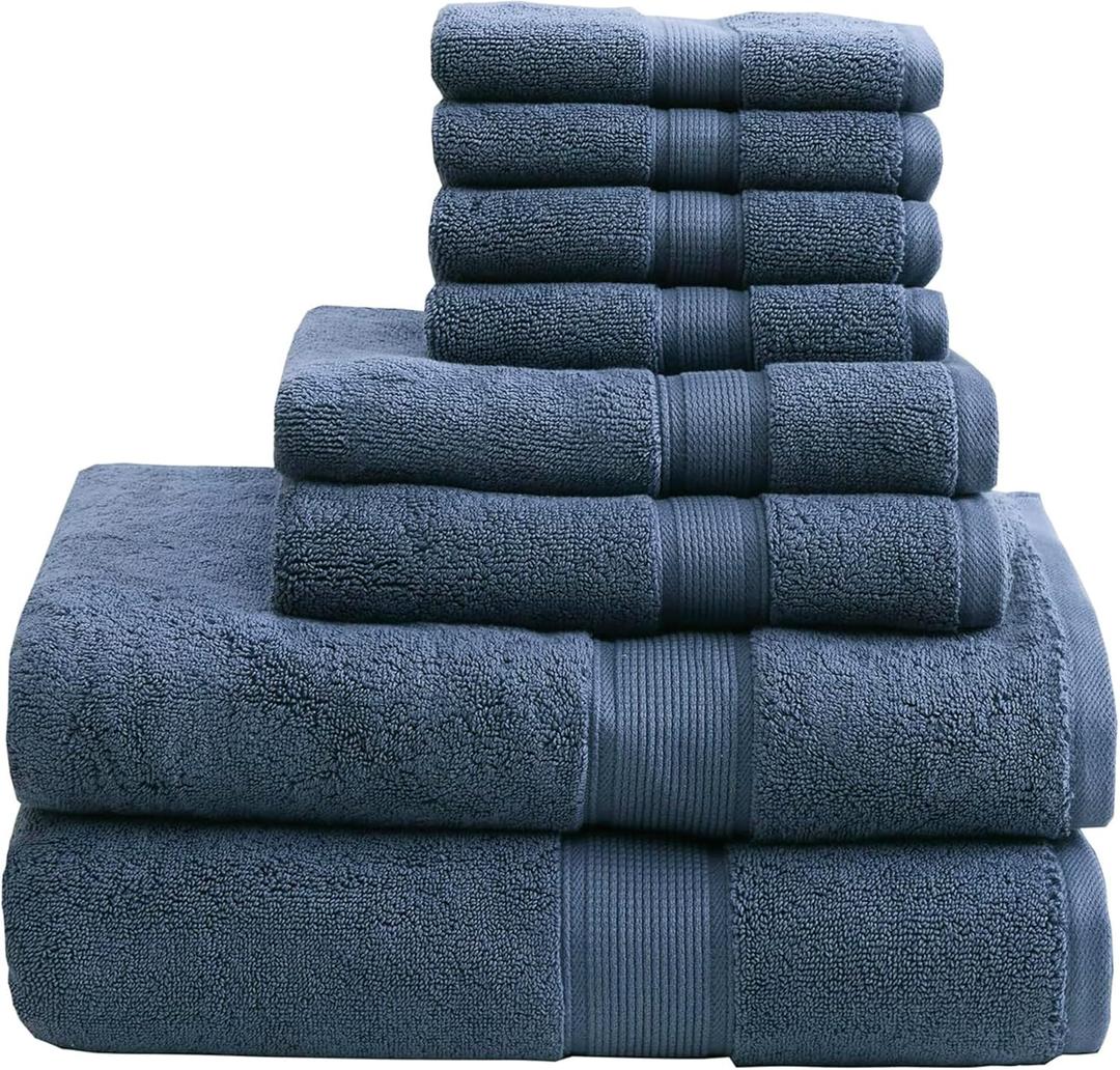 Madison Park 800GSM Bathroom Towel Set of 8 100% Cotton Bath Towel Set for Bathroom Luxurious Highly Absorbent 2 Bath Towels 2 Hand Towels 4 Washcloths Quick Dry Spa Quality Slate Blue (Multi-Sizes)