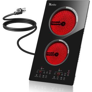2 Burner Electric Cooktop 2000W, Portable Electrical Hot Plate Double Burner, Adjustable Temperature Stove Top, Tabletop Electric Stove, 7.4 inches x 6.2 inches