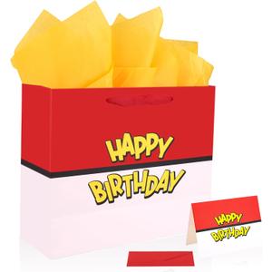 2 x SAVITA Birthday Party Gift Bag Set, Red and White Cartoon Animation Theme Goodie Bag Wrapping Paper Greeting Card Envelope for Kids Birthday Party Decoration Supplies