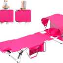 Tanning Chair with Sun Canopy Face Hole Softer Padded Adjustable Washable, Heavy Duty Layout Folding Lounge Chair for Adults Outside Beach Reading Sunbathing Poolside, UPF 50+ Sun Shade, Pink, 300 LBS