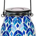 Afirst Mosaic Solar Lanterns - Glass Hanging Lights Hollow Out Waterproof Outdoor Decorative for Garden, Patio, Holiday Party Outdoor Decoration, 1 Pack