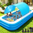 Extra Large Inflatable Pool with Canopy Pump, 145" x 74" x 22" Large Blow Up Pool for Adults Family, Full Size Inflatable Swimming Pool with Big Shade for Backyard Outdoor
