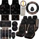 BBTO 47 Pcs Butterfly Car Seat Full Set Butterfly Car Accessories for Women 5 Front Rear Seat Covers Wrist Strap 2 Pieces Cup Mat Armrest Pad 2 Belt Cover Accessories for SUV (Leopard Print)