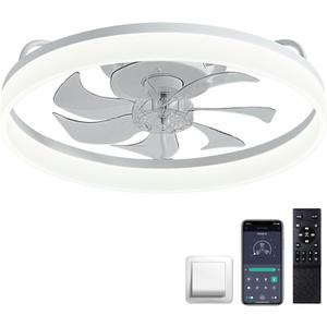 20" Modern Low Profile Ceiling Fan with Light, Ceiling Fans with Lights and Remote, 6 Speeds and Stepless Color Temperature Change, Flush Mount Ceiling Fans for Bedroom