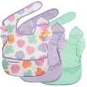 Tiny Twinkle Mess-Proof Baby Bibs for Eating | Waterproof, Wipeable Toddler Bibs with Catch-All Pocket | Feeding Bibs for Girls & Boys(3 Pack, Floral Pop)