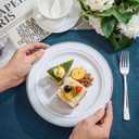NOCCUR 200PCS Silver Plastic Plates Disposable for 100 Guests - Include 100 Dinner / 100 Dessert Plates Heavy Duty - Ideal for Party/Wedding/New Year