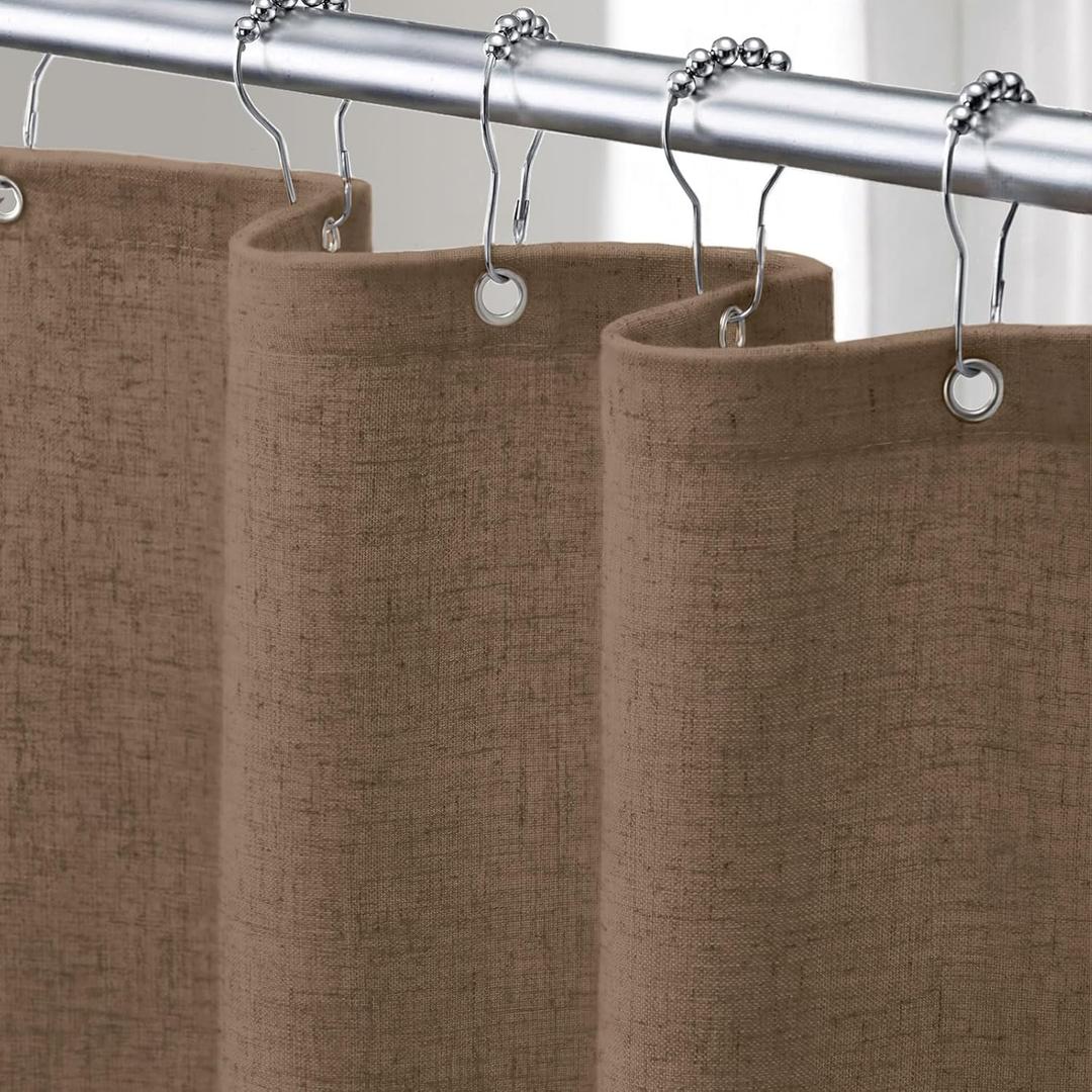 Linen Shower Curtain Khaki, Fabric Boho Farmhouse Shower Curtains for Bathroom Cotton Natural Cloth Liner Set 72" W x 72" L
