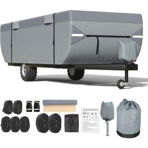 Mofeez Pop Up Camper Cover 16-18ft, 7 Layers Top Extra-Thick pop up Trailer Cover, Waterproof, Windproof, Anti-UV, Rip-Stop Folding Camper Cover with 3+2 Windproof Straps, Storage Bag