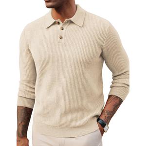 Sweater for Men Ribbed Basic Long Sleeve Slim Fit Pullover Sweater Apricot 2XL Cream