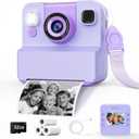 Kids Camera Instant Print with Flip Lens, 1080P HD Video Inkless Toddler Digital Camera with 32GB Card, Portable Travel Christmas Birthday Gift for 3-12 Girls Boys with 3 Rolls Print Paper (Purple)