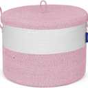 21" X 18" Extra Large Storage Baskets, Eco-Friendly Decorative Blanket Basket With Lid For Living Room, Rope Baskets With Lid, Wicker Hamper For Bedroom, Big, Round, Pink 115L
