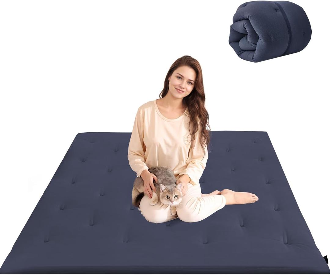 Syrinx Japanese Floor Futon Mattress, Foldable Tatami Sleeping Pad for Adults & Kids, Roll-Up Floor Bed or Bench Cushion (39"  80"(Twin), 03 - Midnight)