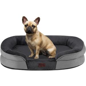 Dwanton Orthopedic Dog Bed for Medium Dogs, Waterproof Dog Sofa with Egg Foam Support, Washable Pet Bed with Four Sided Bolster Cushion, with Removable Cover & Non-Slip Bottom, 28 Inches, Dark Gray