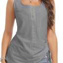 Womens Tank Tops, Summer Tops for Women 2024, U Neck Tank Tops Henley Tank Top Embroidery Sleeveless Stretch Basic Top Shirts (Gray, XS)