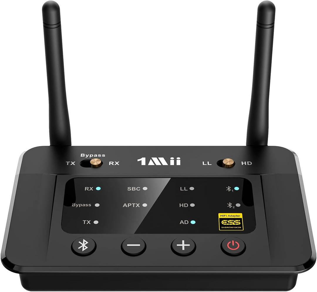 1Mii B03Pro Bluetooth 5.3 Transmitter Receiver for Home Stereo TV, HiFi Wireless Audio Adapter with Audiophile DAC & aptX Low Latency/HD/Adaptive, Long Range, Optical RCA AUX 3.5mm Outputs/Inputs (Black1)