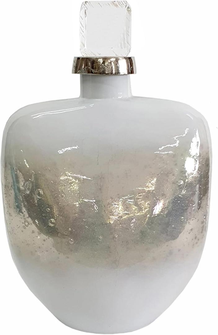 CC Home Furnishings Iridescent Glass Bottle with Acrylic Stopper - 12.5" - Silver and White
