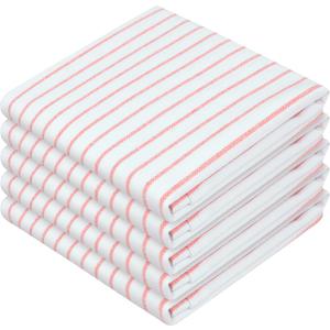 Orange Stripe Cotton Kitchen Towels Set of 5, Durable & Super Absorbent Dishcloths Pack, Classic Stripe Towel Set, Quick Dry Towels for Daily Kitchen Use, Wiping & Drying Dishes