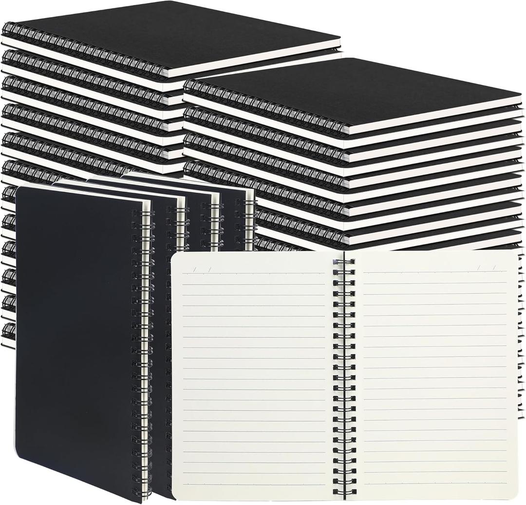 miikoul 60 Packs A5 Spiral Notebooks, Black Ruled Notebooks Bulk, 8.3"5.5", 60 Sheets/120 Pages, Hardcover Lined Journal Notepad Travel Notebooks for Office and Back to School Supplies